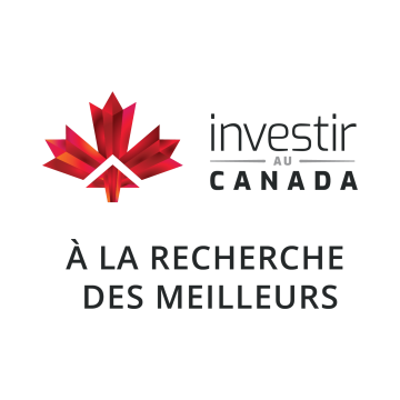 Une feuille d'érable rouge se trouve à gauche du nom de l'organisation, "Investir au Canada". En dessous se trouve le titre d'appel "Trouver les meilleurs investissements".