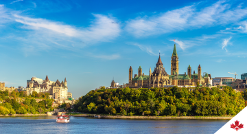 View of downtown Ottawa and Parliament Hill.